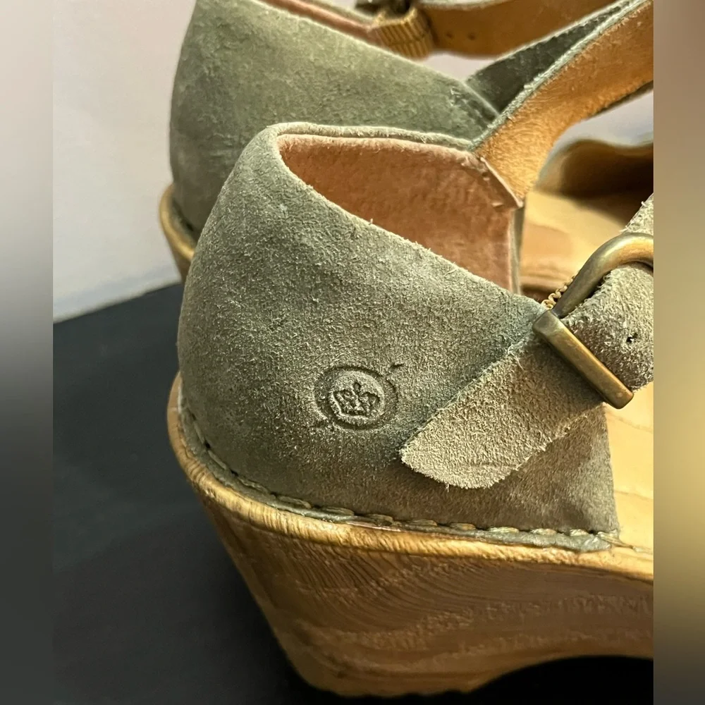Women's Green Born Nellie Mary Jane Suede Wedge Clogs Size 6 - Picture 2 of 11